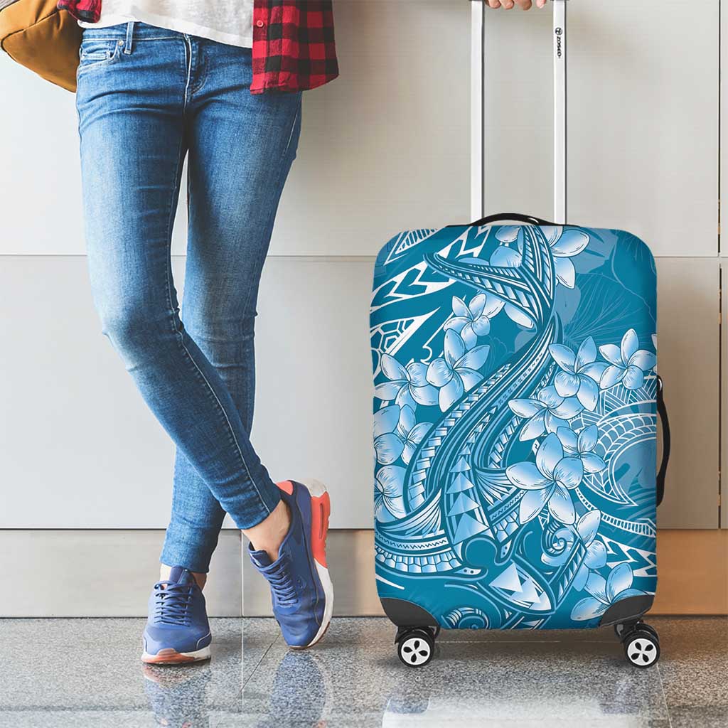Blue Polynesia Hammerhead Shark Tattoo With Plumeria Lei Luggage Cover