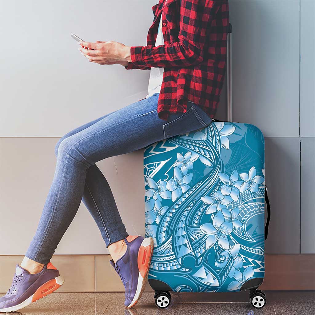 Blue Polynesia Hammerhead Shark Tattoo With Plumeria Lei Luggage Cover
