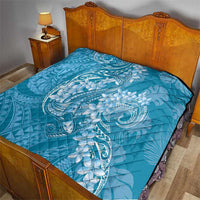 Blue Polynesia Hammerhead Shark Tattoo With Plumeria Lei Quilt