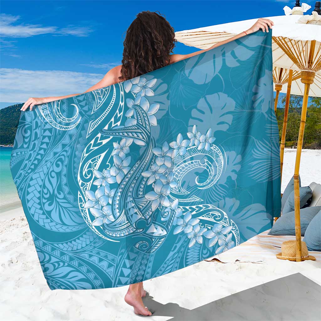 Blue Polynesia Hammerhead Shark Tattoo With Plumeria Lei Sarong LT14 One Size 44 x 66 inches Blue - Polynesian Pride