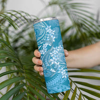 Blue Polynesia Hammerhead Shark Tattoo With Plumeria Lei Skinny Tumbler