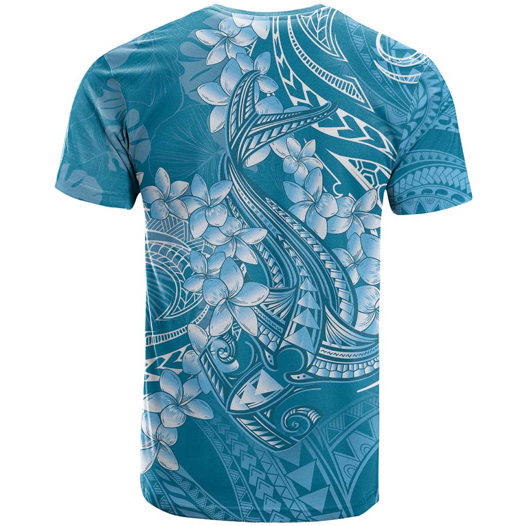 Blue Polynesia Hammerhead Shark Tattoo With Plumeria Lei T Shirt