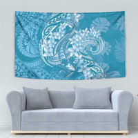 Blue Polynesia Hammerhead Shark Tattoo With Plumeria Lei Tapestry