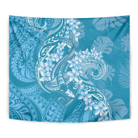 Blue Polynesia Hammerhead Shark Tattoo With Plumeria Lei Tapestry