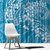 Blue Polynesia Hammerhead Shark Tattoo With Plumeria Lei Window Curtain