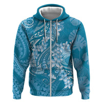Blue Polynesia Hammerhead Shark Tattoo With Plumeria Lei Zip Hoodie LT14 Zip Hoodie Blue - Polynesian Pride