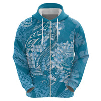 Blue Polynesia Hammerhead Shark Tattoo With Plumeria Lei Zip Hoodie LT14 - Polynesian Pride