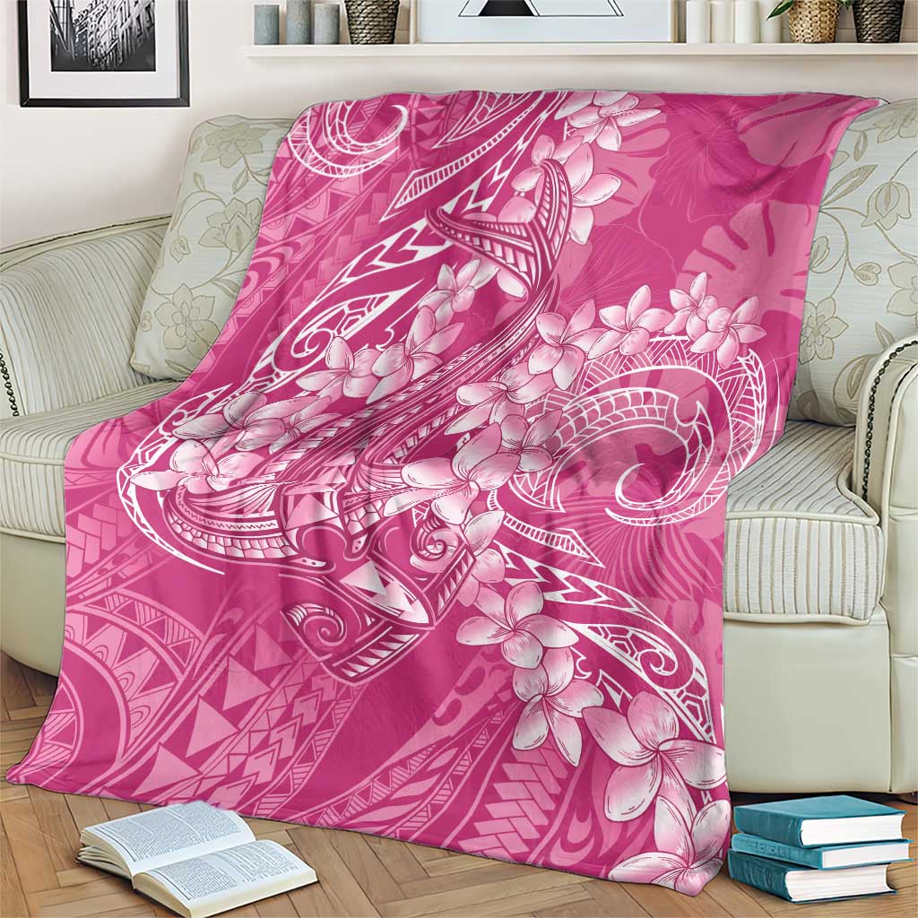 Pink Polynesia Hammerhead Shark Tattoo With Plumeria Lei Blanket