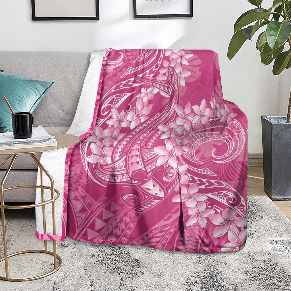 Pink Polynesia Hammerhead Shark Tattoo With Plumeria Lei Blanket