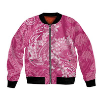 Pink Polynesia Hammerhead Shark Tattoo With Plumeria Lei Bomber Jacket