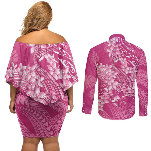 Aloha Hawaii Couples Matching Short Sleeve Bodycon Dress and Long Sleeve Button Shirts Hammerhead Shark Tattoo Polynesian Summer - Red LT9 main image 0