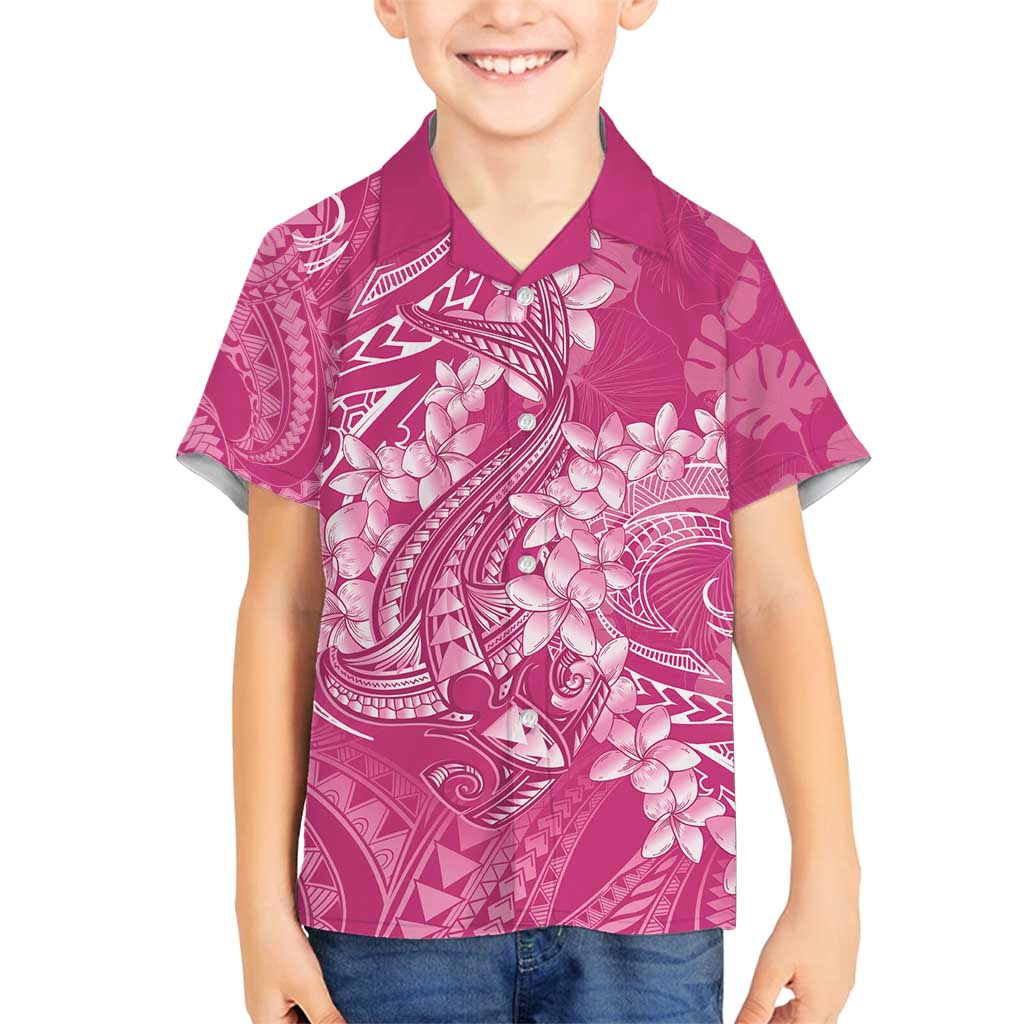 Pink Polynesia Hammerhead Shark Tattoo With Plumeria Lei Family Matching Long Sleeve Bodycon Dress and Hawaiian Shirt LT14 Son's Shirt Pink - Polynesian Pride