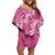 Pink Polynesia Hammerhead Shark Tattoo With Plumeria Lei Family Matching Off Shoulder Short Dress and Hawaiian Shirt