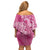 Pink Polynesia Hammerhead Shark Tattoo With Plumeria Lei Family Matching Off Shoulder Short Dress and Hawaiian Shirt