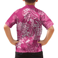 Pink Polynesia Hammerhead Shark Tattoo With Plumeria Lei Family Matching Short Sleeve Bodycon Dress and Hawaiian Shirt