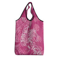 Pink Polynesia Hammerhead Shark Tattoo With Plumeria Lei Grocery Bag