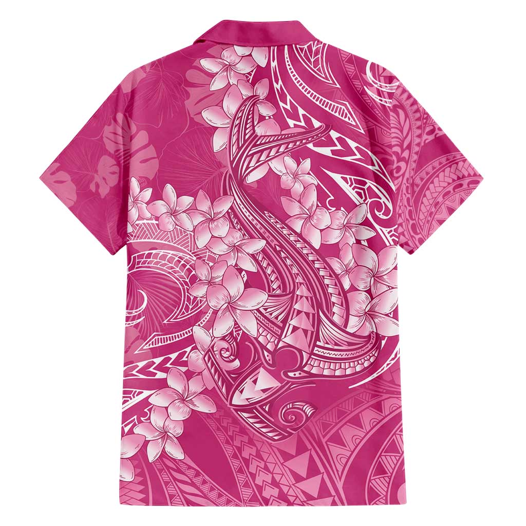 Pink Polynesia Hammerhead Shark Tattoo With Plumeria Lei Hawaiian Shirt