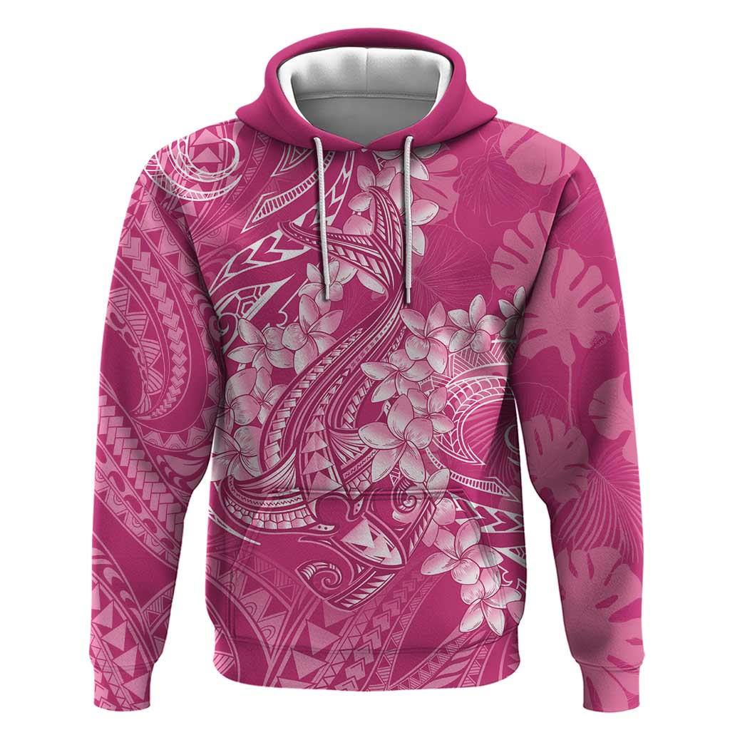 Pink Polynesia Hammerhead Shark Tattoo With Plumeria Lei Hoodie