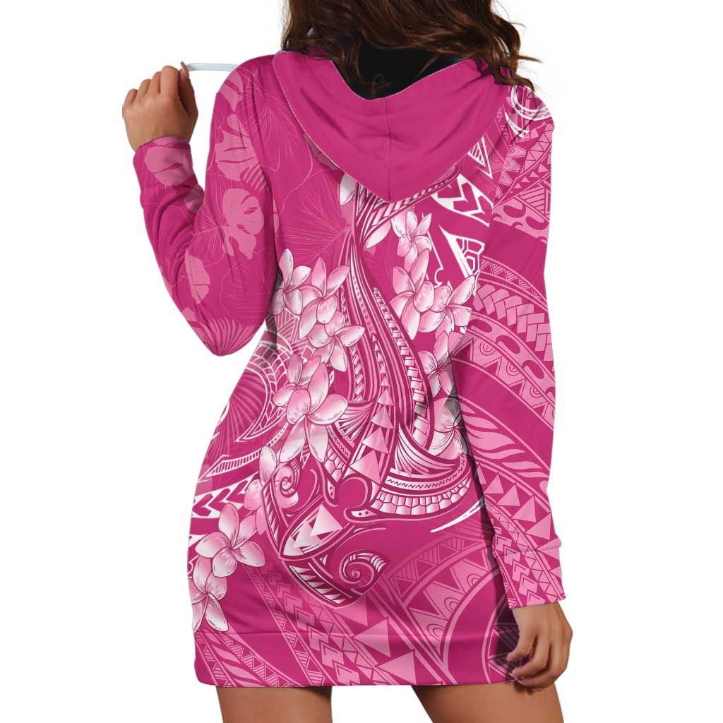 Pink Polynesia Hammerhead Shark Tattoo With Plumeria Lei Hoodie Dress