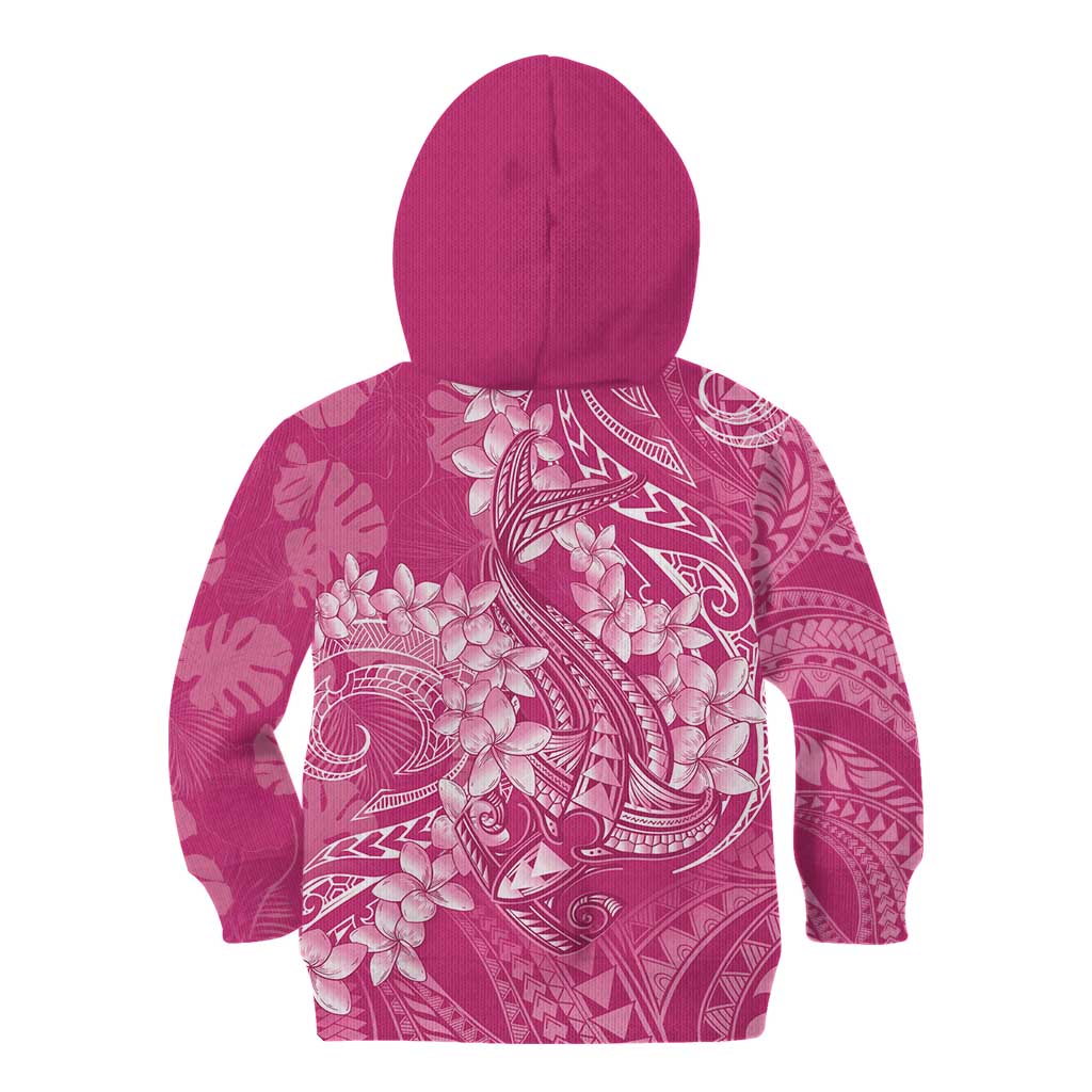 Pink Polynesia Hammerhead Shark Tattoo With Plumeria Lei Kid Hoodie