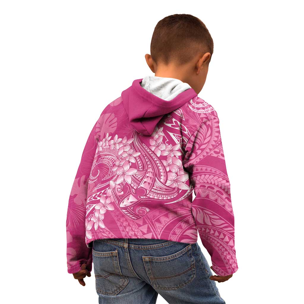Pink Polynesia Hammerhead Shark Tattoo With Plumeria Lei Kid Hoodie
