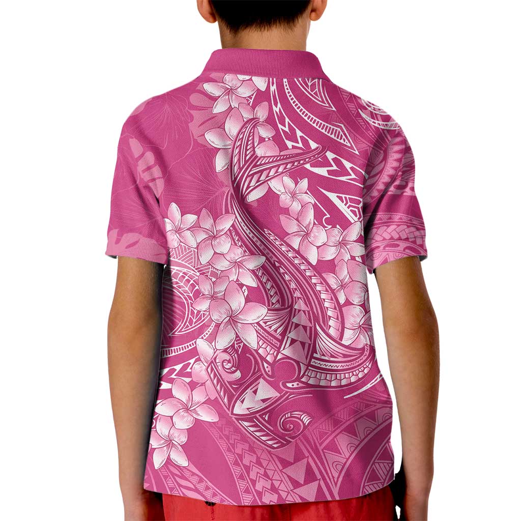 Pink Polynesia Hammerhead Shark Tattoo With Plumeria Lei Kid Polo Shirt