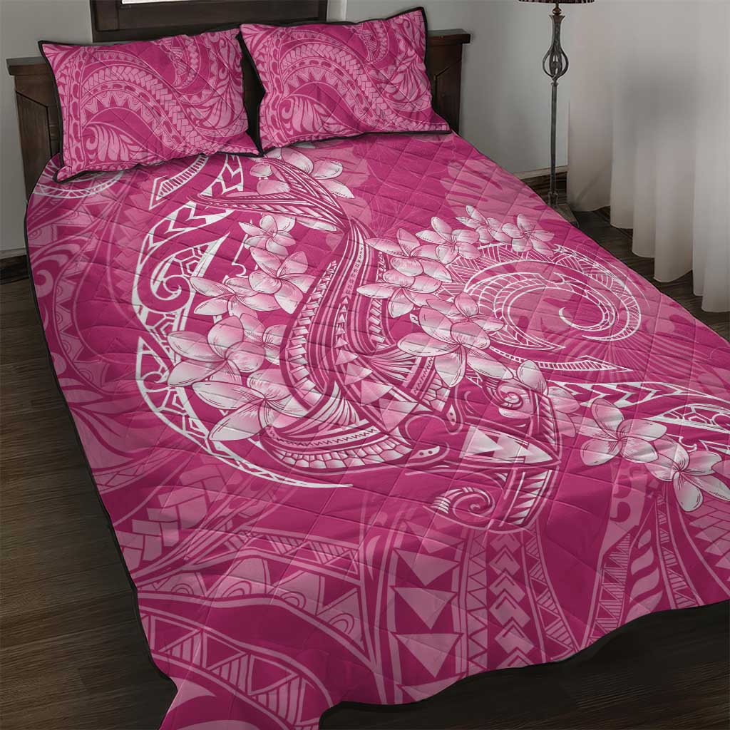Pink Polynesia Hammerhead Shark Tattoo With Plumeria Lei Quilt Bed Set