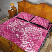 Pink Polynesia Hammerhead Shark Tattoo With Plumeria Lei Quilt Bed Set