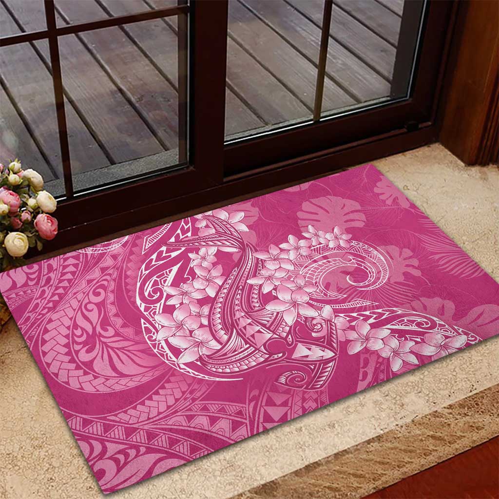 Pink Polynesia Hammerhead Shark Tattoo With Plumeria Lei Rubber Doormat LT14 - Polynesian Pride