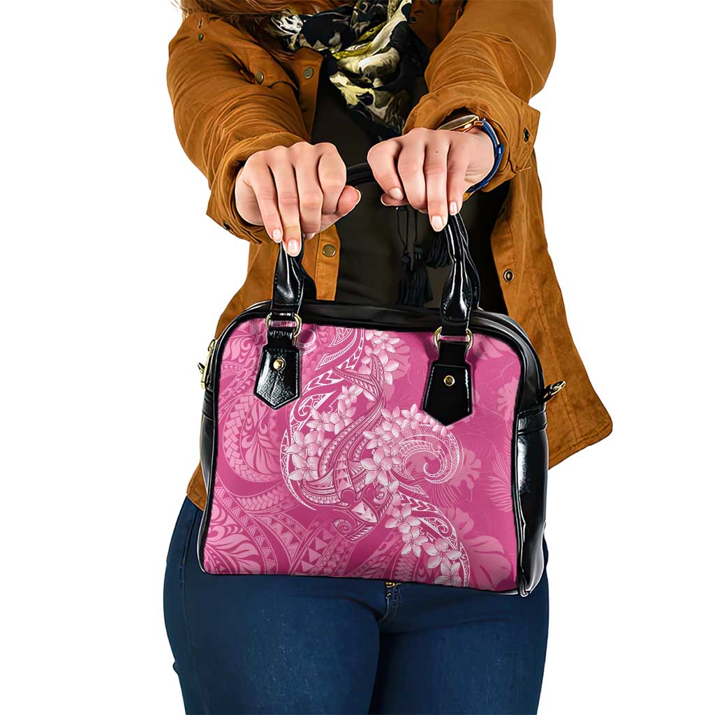Pink Polynesia Hammerhead Shark Tattoo With Plumeria Lei Shoulder Handbag