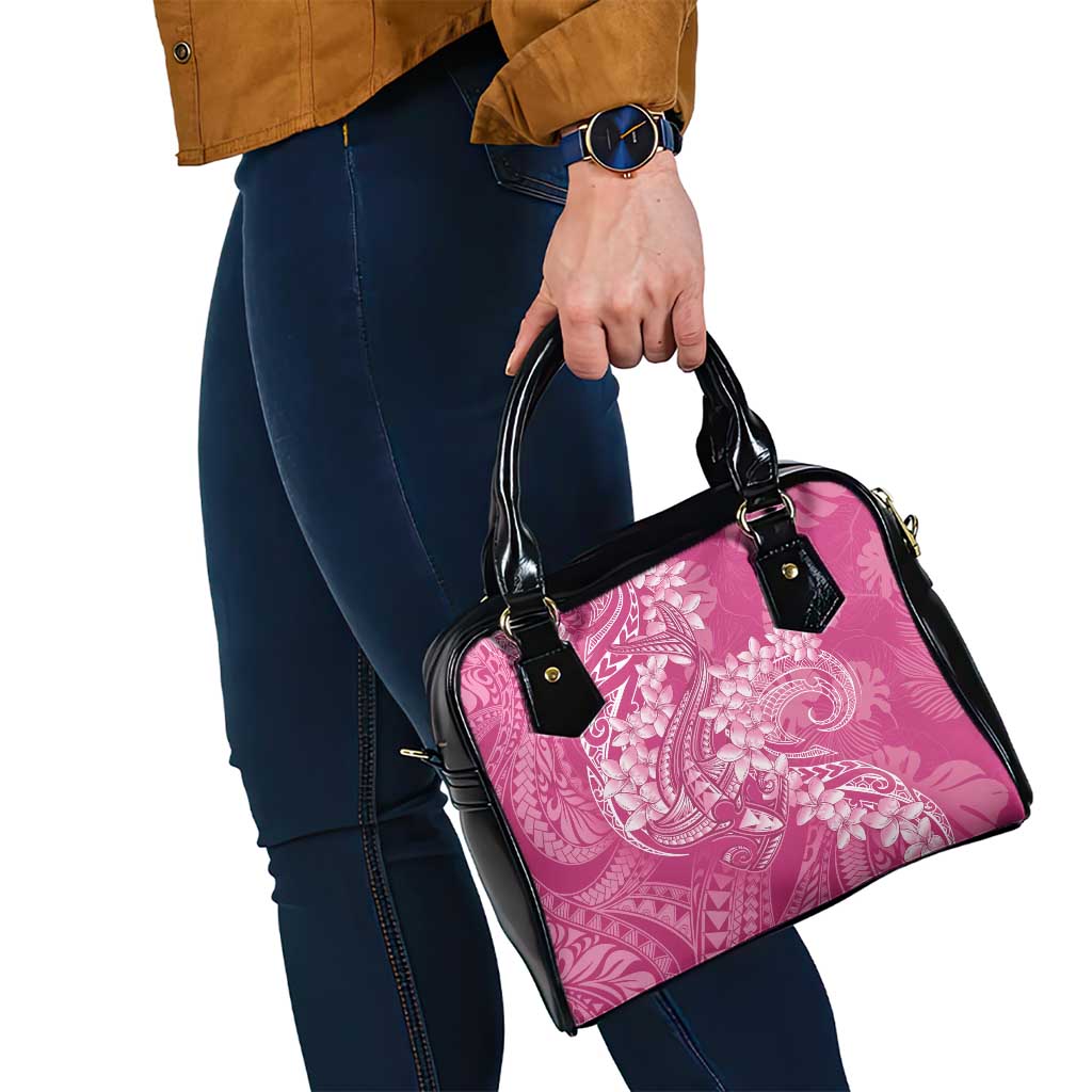 Pink Polynesia Hammerhead Shark Tattoo With Plumeria Lei Shoulder Handbag