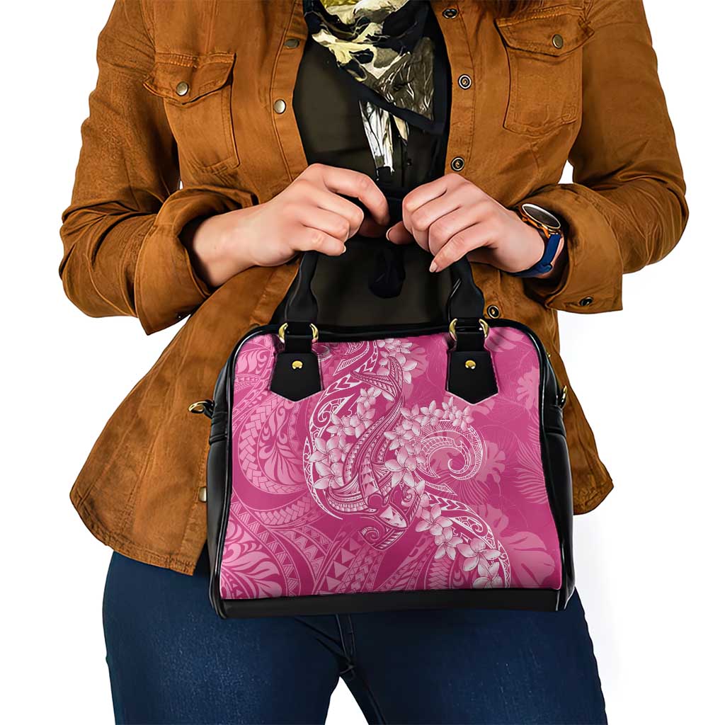 Pink Polynesia Hammerhead Shark Tattoo With Plumeria Lei Shoulder Handbag