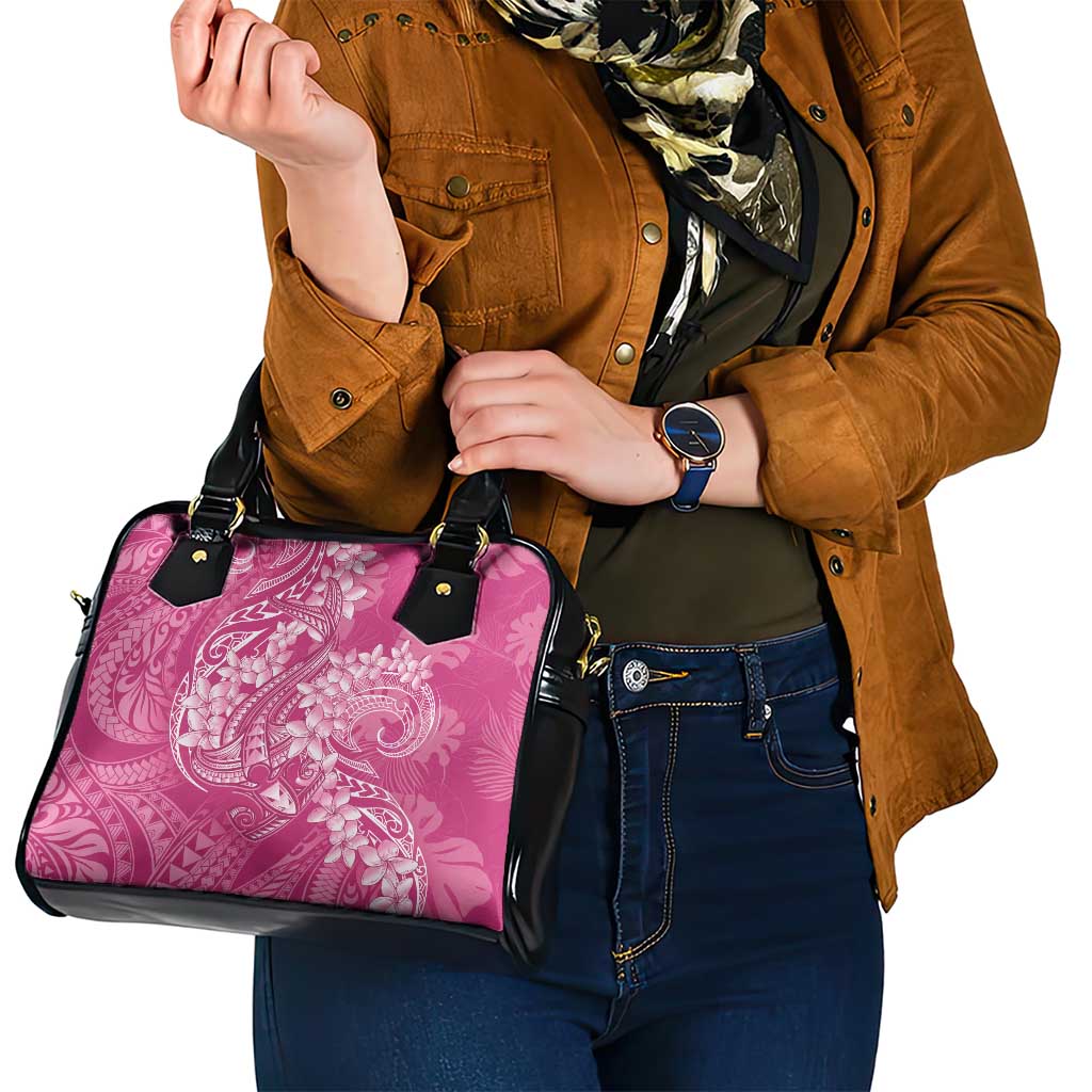 Pink Polynesia Hammerhead Shark Tattoo With Plumeria Lei Shoulder Handbag