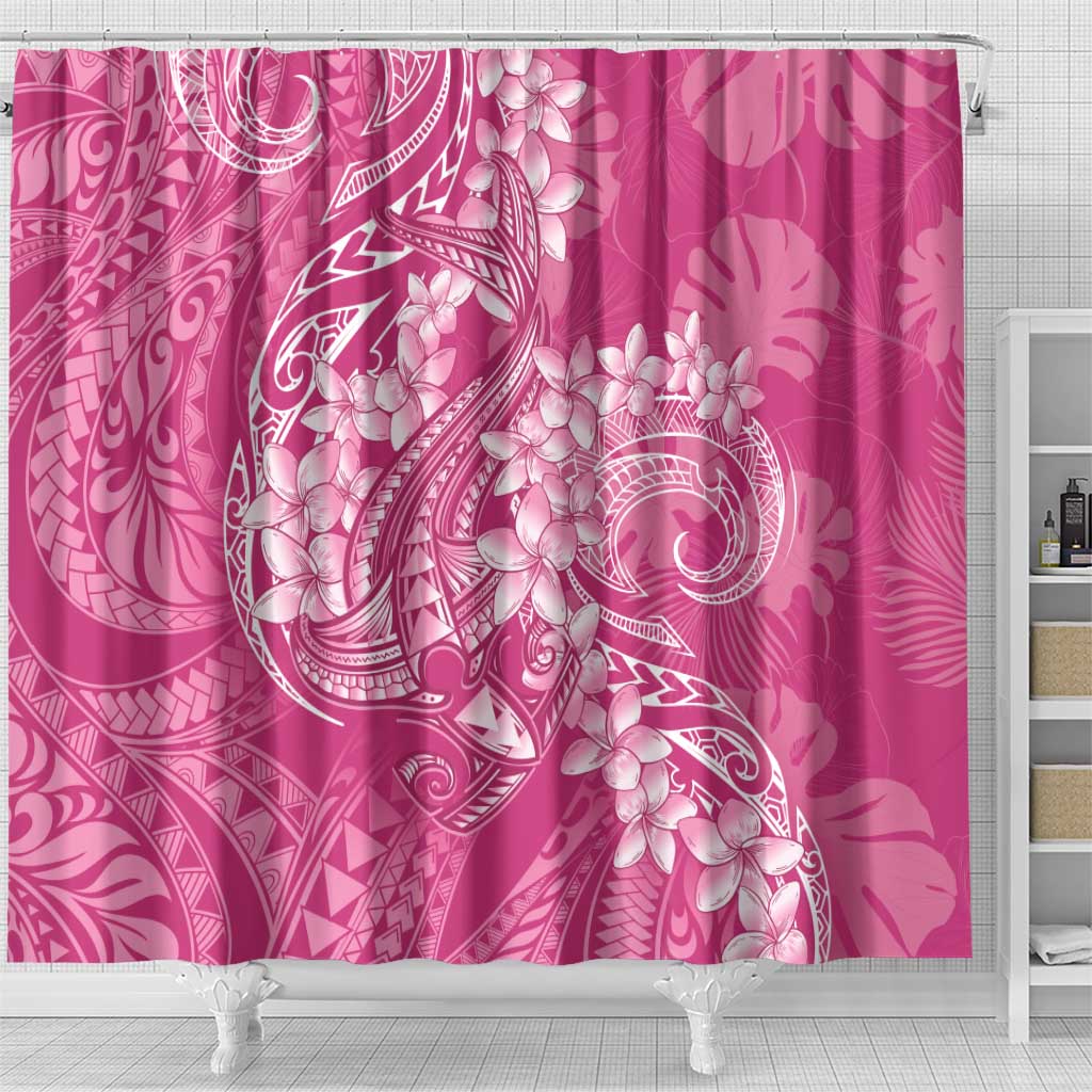 Pink Polynesia Hammerhead Shark Tattoo With Plumeria Lei Shower Curtain