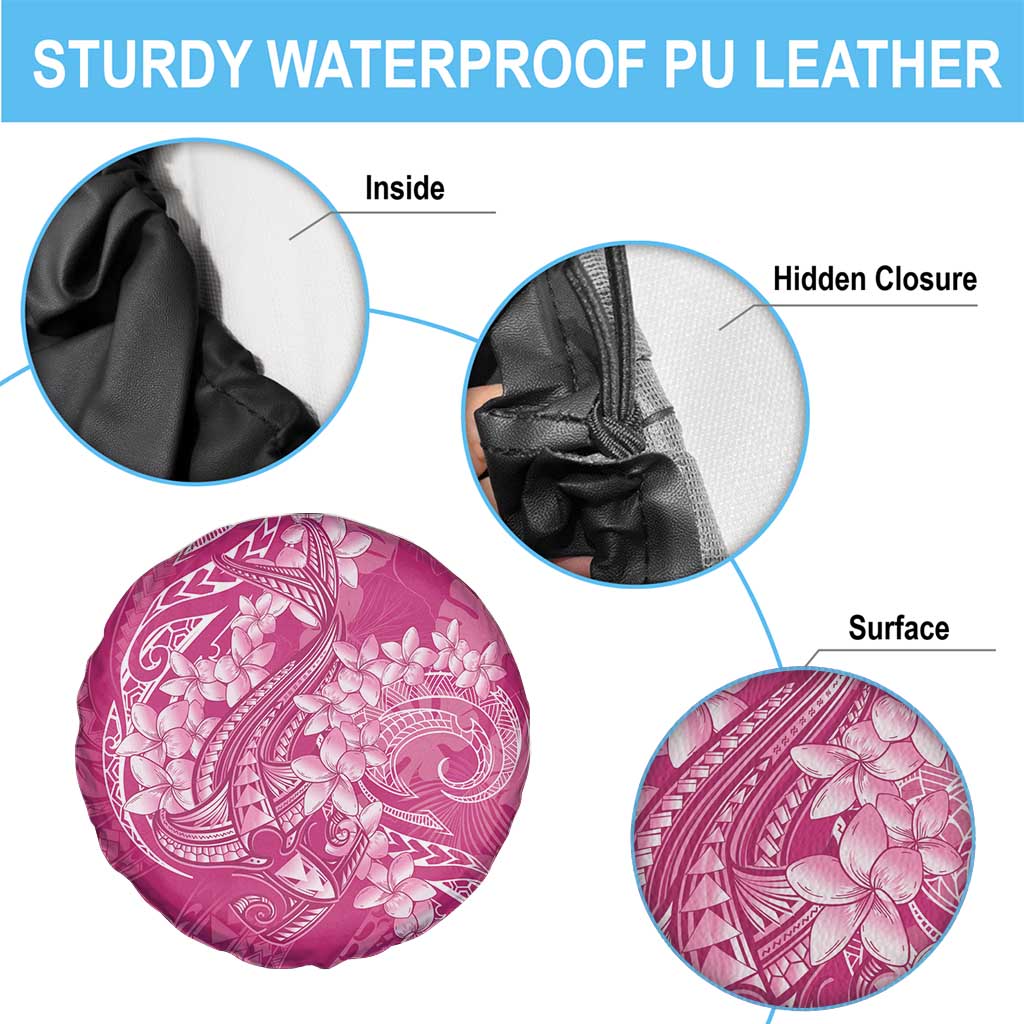 Pink Polynesia Hammerhead Shark Tattoo With Plumeria Lei Spare Tire Cover