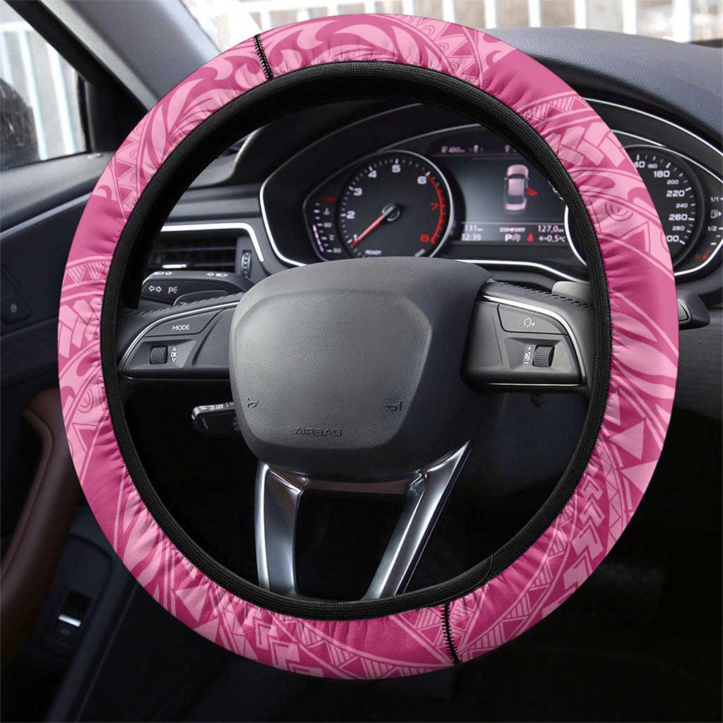 Pink Polynesia Hammerhead Shark Tattoo With Plumeria Lei Steering Wheel Cover