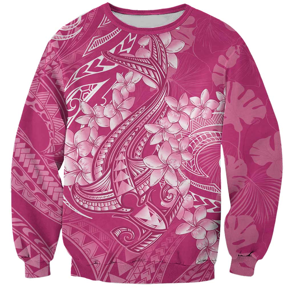 Pink Polynesia Hammerhead Shark Tattoo With Plumeria Lei Sweatshirt