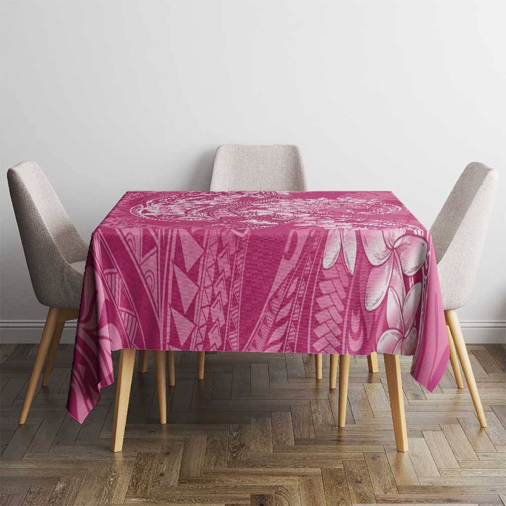 Pink Polynesia Hammerhead Shark Tattoo With Plumeria Lei Tablecloth