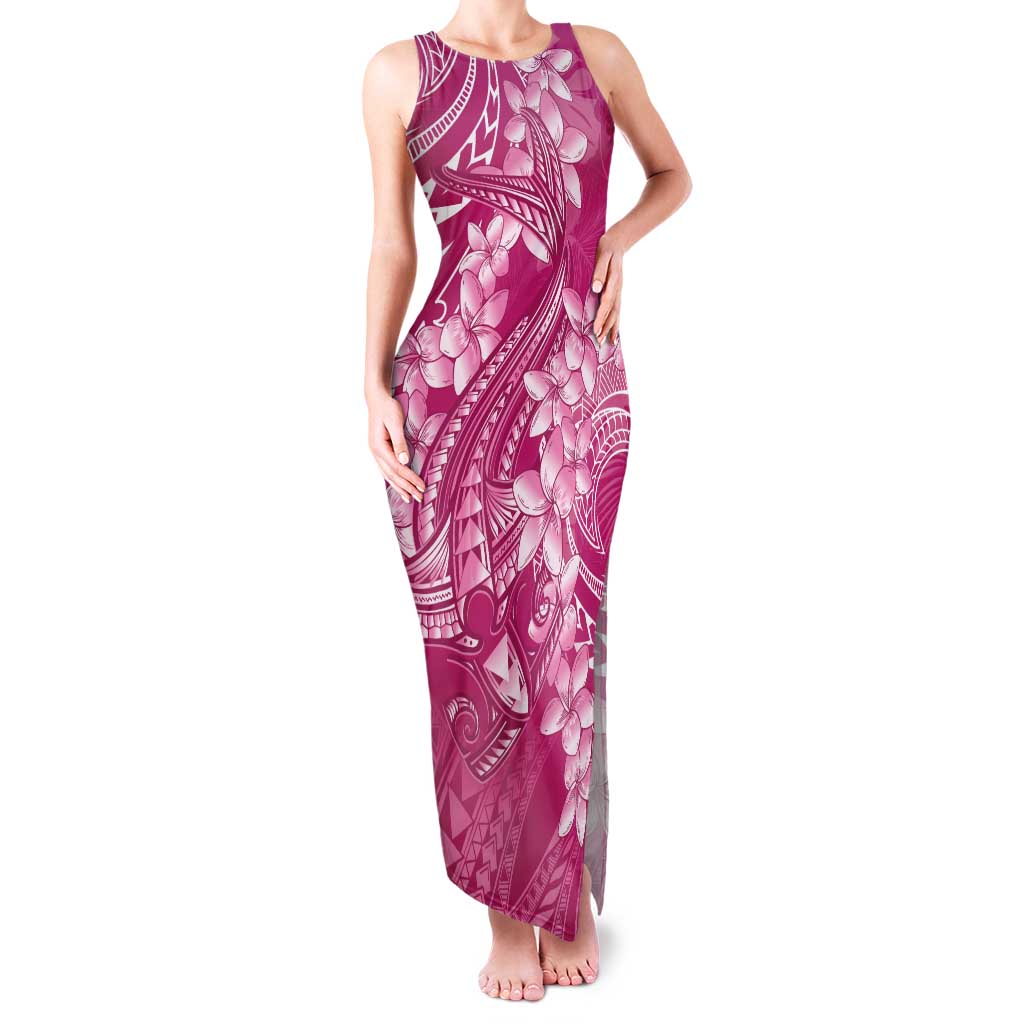 Pink Polynesia Hammerhead Shark Tattoo With Plumeria Lei Tank Maxi Dress LT14 Women Pink - Polynesian Pride