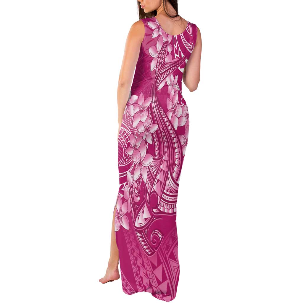 Pink Polynesia Hammerhead Shark Tattoo With Plumeria Lei Tank Maxi Dress LT14 - Polynesian Pride