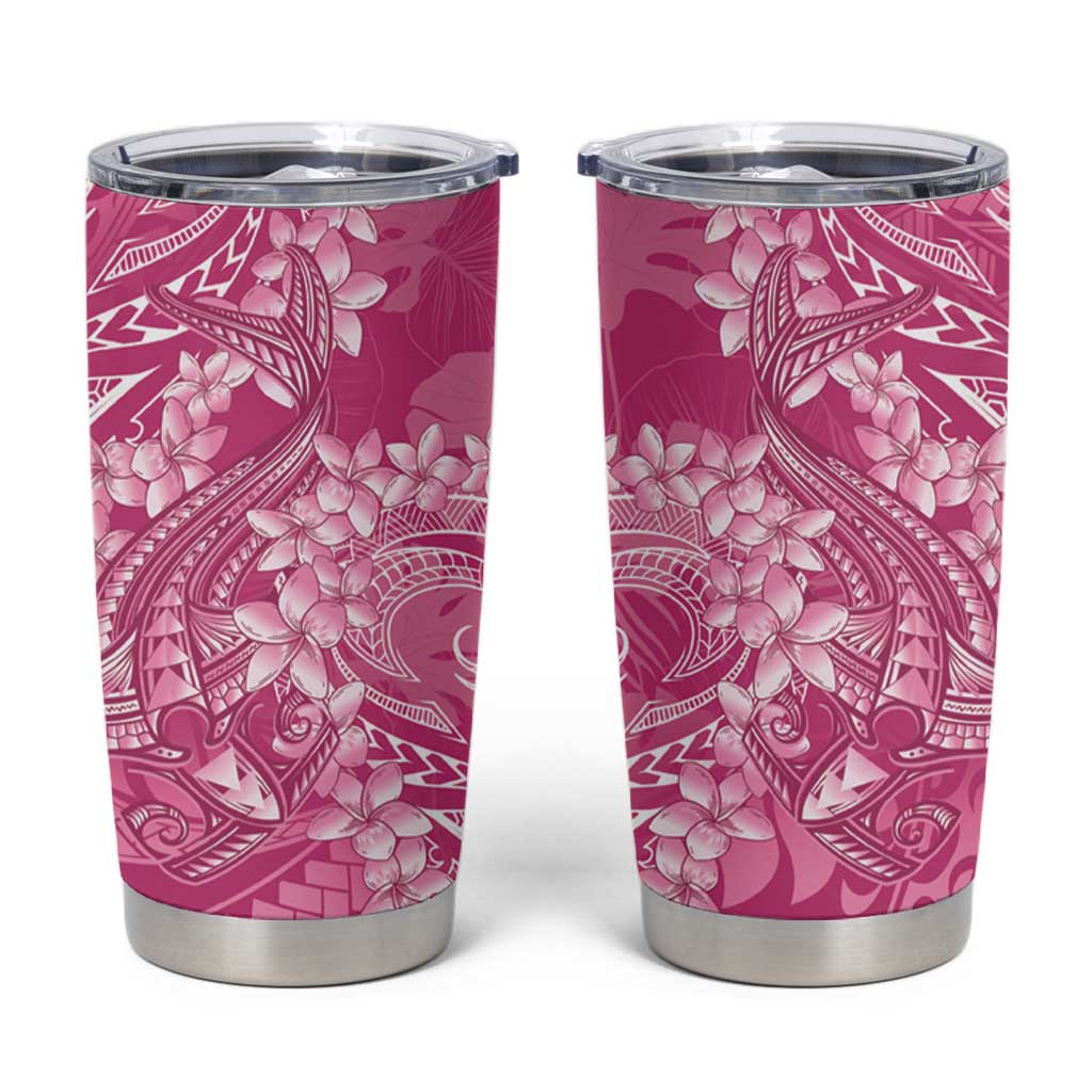 Pink Polynesia Hammerhead Shark Tattoo With Plumeria Lei Tumbler Cup LT14 Pink - Polynesian Pride