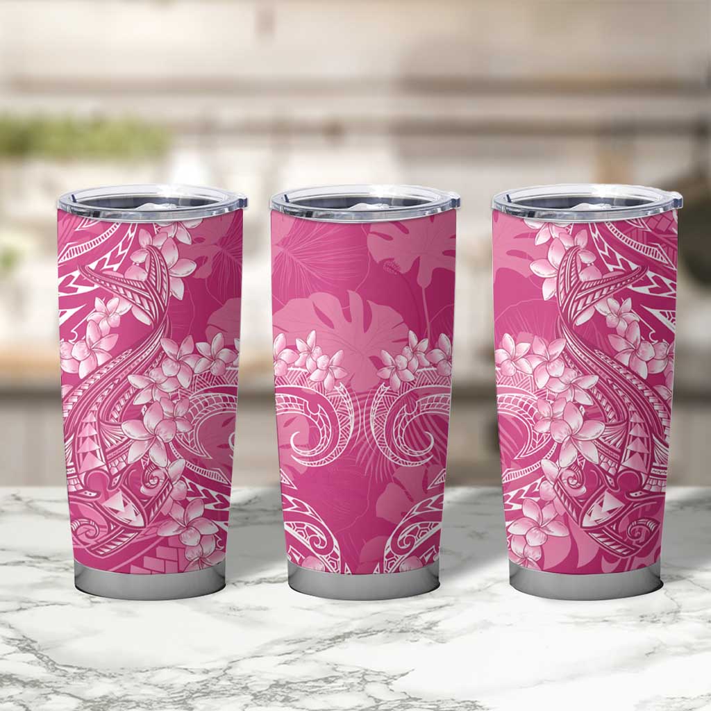 Pink Polynesia Hammerhead Shark Tattoo With Plumeria Lei Tumbler Cup LT14 - Polynesian Pride