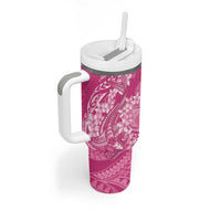 Pink Polynesia Hammerhead Shark Tattoo With Plumeria Lei Tumbler With Handle