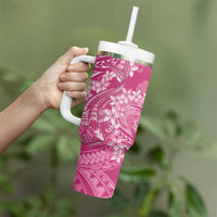 Pink Polynesia Hammerhead Shark Tattoo With Plumeria Lei Tumbler With Handle