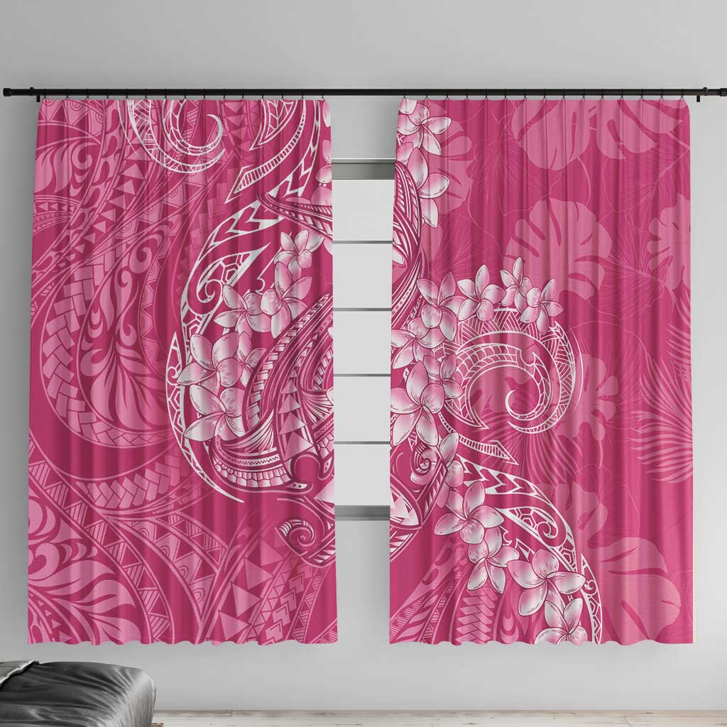 Pink Polynesia Hammerhead Shark Tattoo With Plumeria Lei Window Curtain LT14 With Hooks Pink - Polynesian Pride