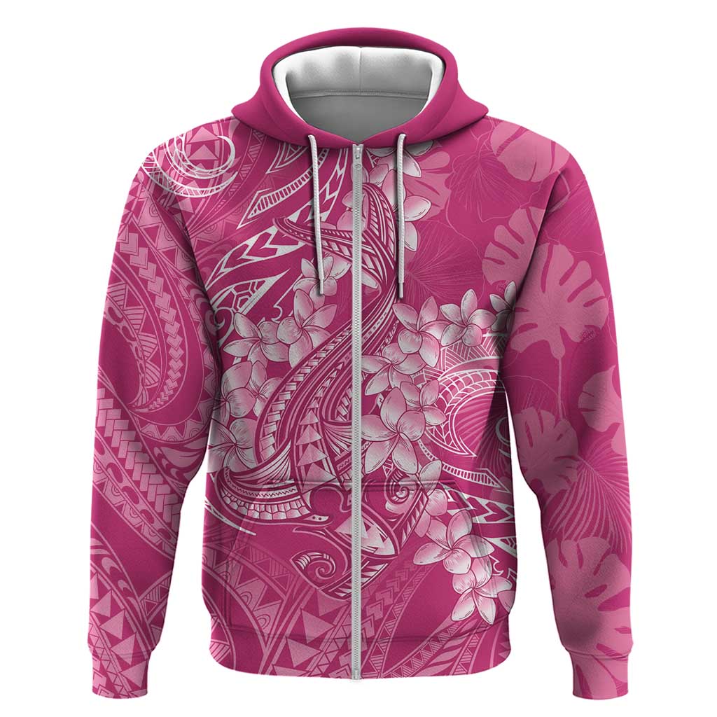 Pink Polynesia Hammerhead Shark Tattoo With Plumeria Lei Zip Hoodie LT14 Zip Hoodie Pink - Polynesian Pride