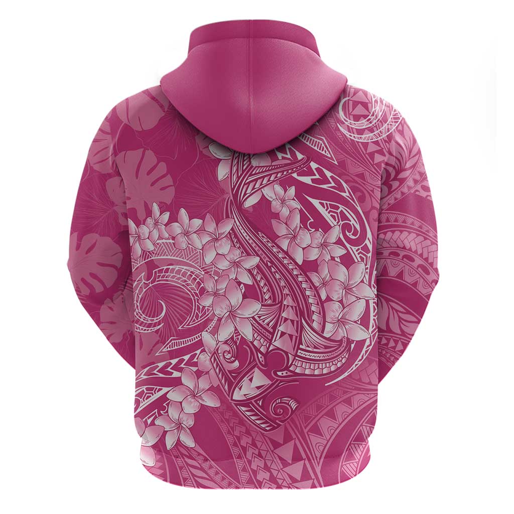 Pink Polynesia Hammerhead Shark Tattoo With Plumeria Lei Zip Hoodie LT14 - Polynesian Pride