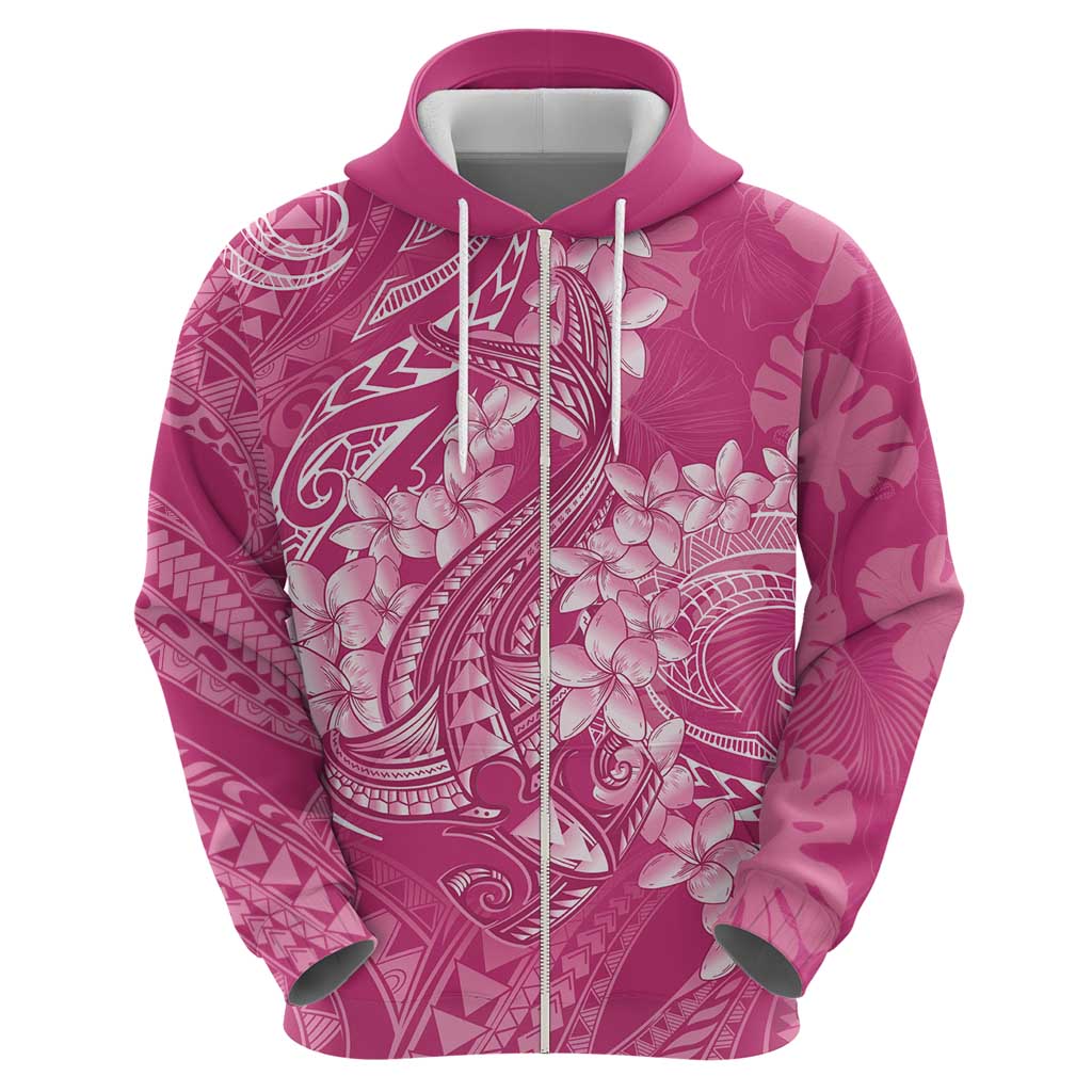 Pink Polynesia Hammerhead Shark Tattoo With Plumeria Lei Zip Hoodie LT14 - Polynesian Pride
