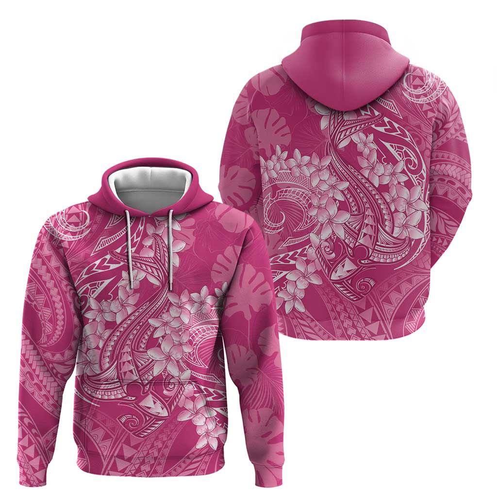 Pink Polynesia Hammerhead Shark Tattoo With Plumeria Lei Zip Hoodie LT14 - Polynesian Pride