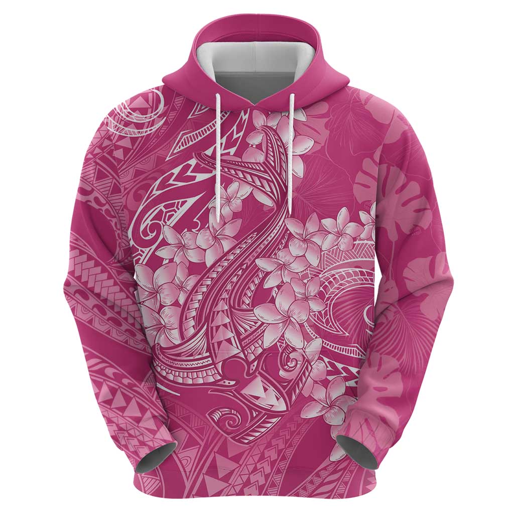 Pink Polynesia Hammerhead Shark Tattoo With Plumeria Lei Zip Hoodie LT14 - Polynesian Pride